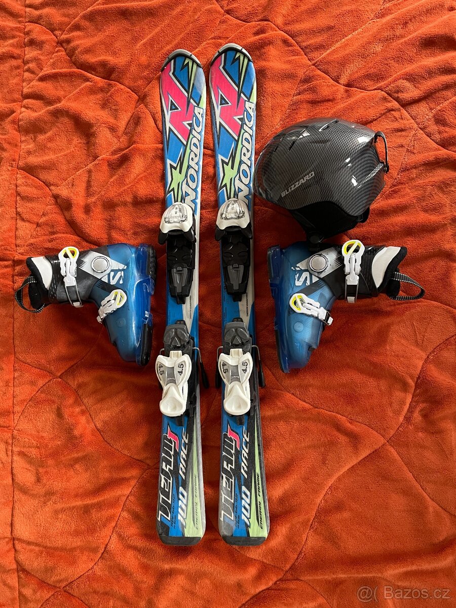Dětské lyže Nordica 100 cm + lyžáky 30-31+helma
