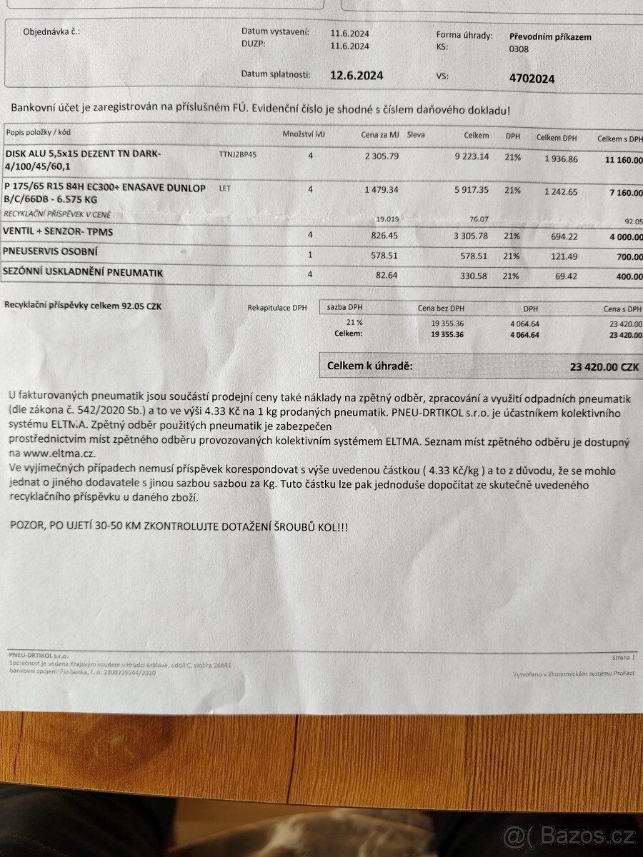 Kola + letní pneumatiky
