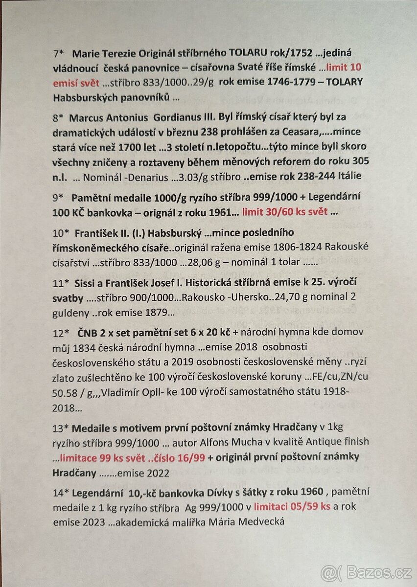 Numismatická sbírka - Unikátní numismatická nabídka