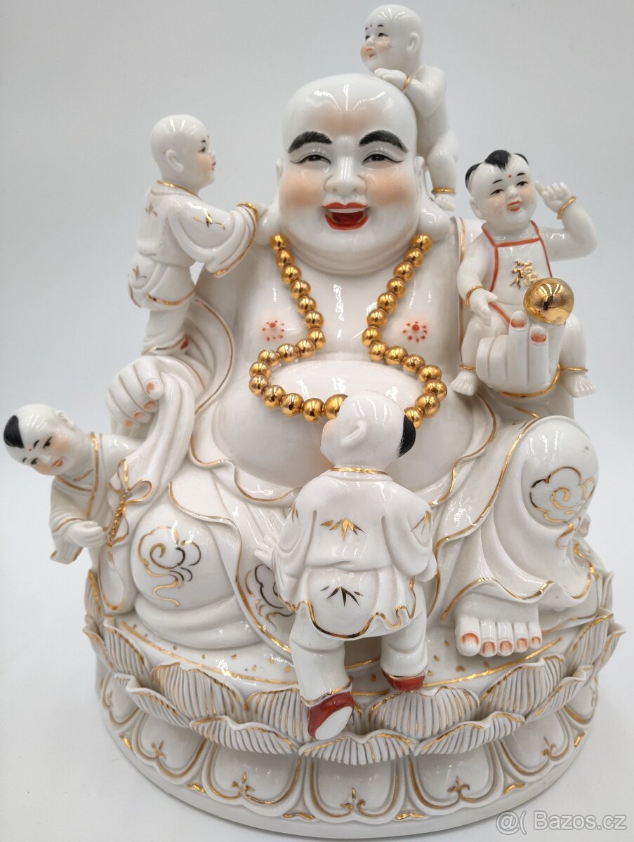 Socha smějícího se Buddhy Maitreya Dehua - 5 dětí Maitreya