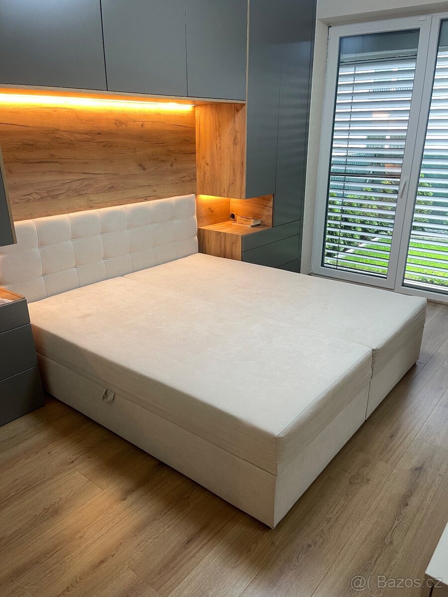 Postel Boxspring 180x200 béžová s úložným prostorem