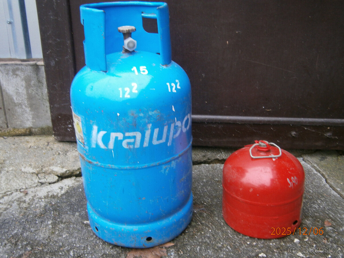 propanbutanové láhve,bomby 10 kg,2kg - prázdná,reg.ventil