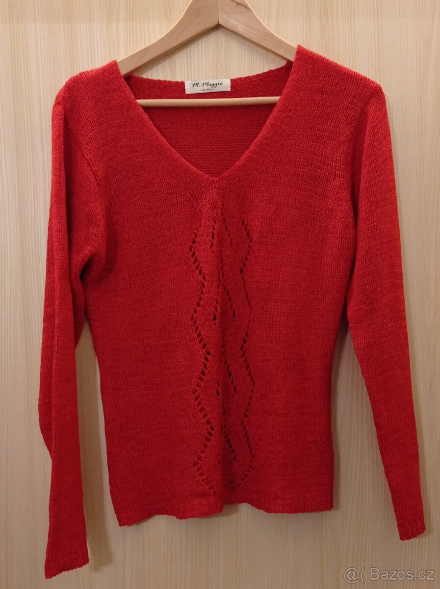 červený svetr (pletené triko) vel. M