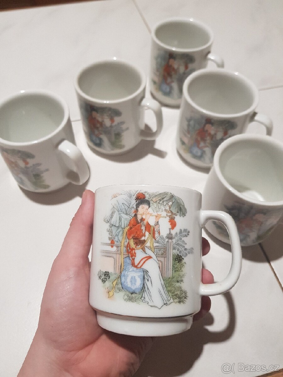 Sada retro hrnků Gejša 6 ks