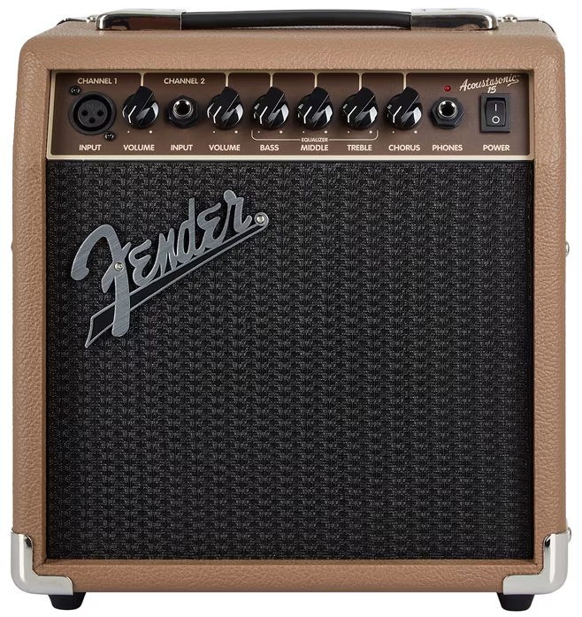 Fender Acoustasonic 15 pro akustickou kytaru a mikrofon