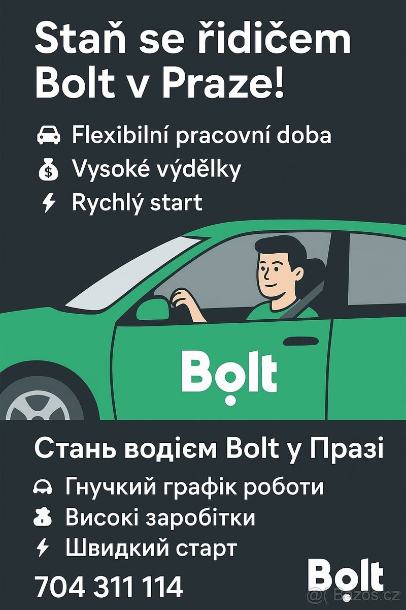 Flotila Bolt / Uber přijme řidiče s vlastním vozidlem