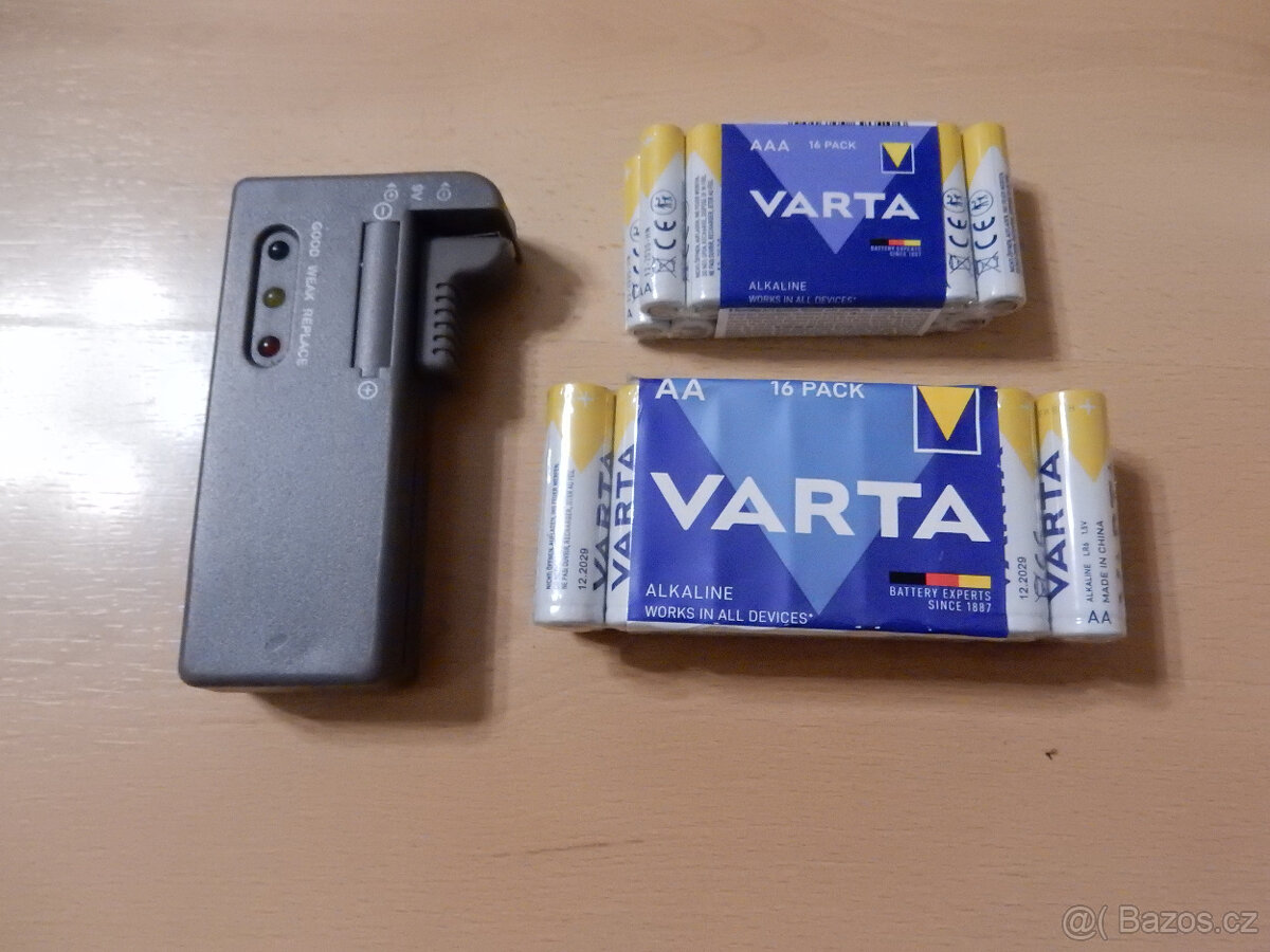 Prodám 32ks /16ks AA+16ks AAA/ baterií Varta+tester baterií