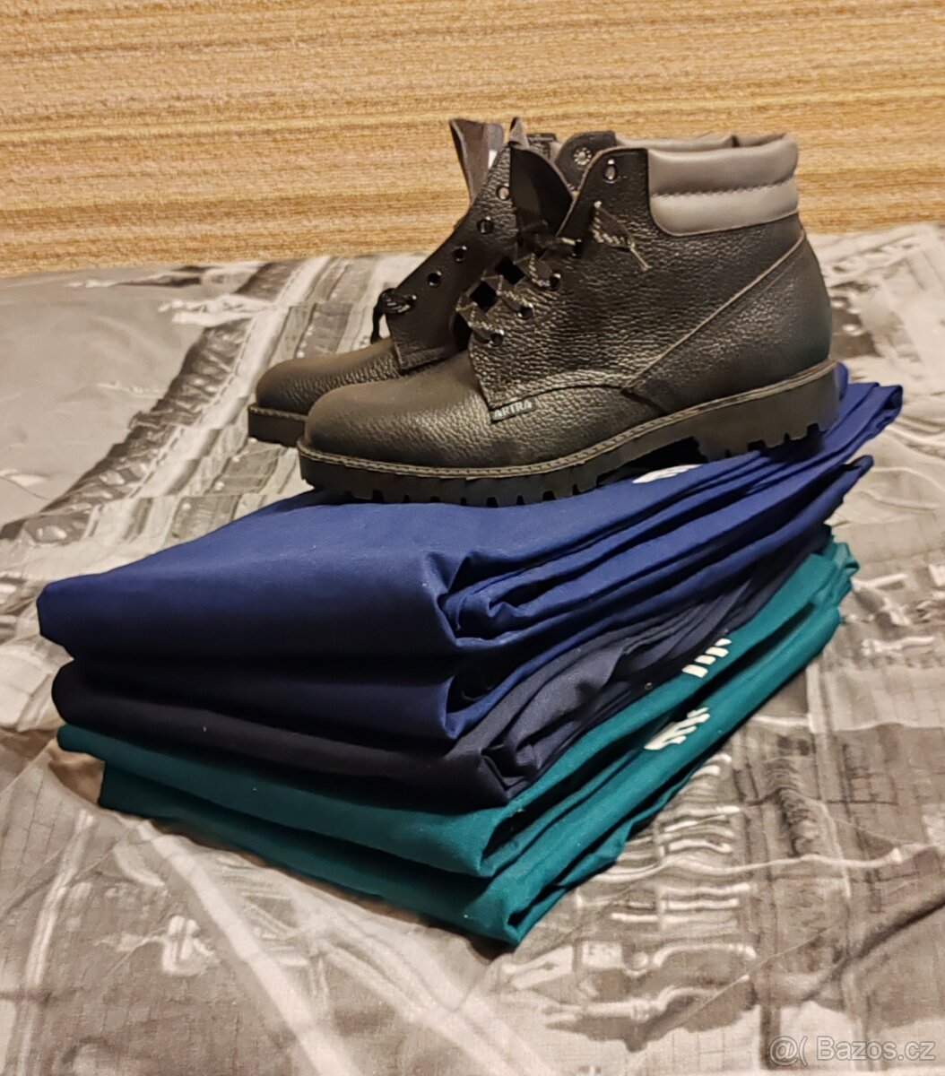 5x sada montérek (56) + 1x pracovní boty (43)
