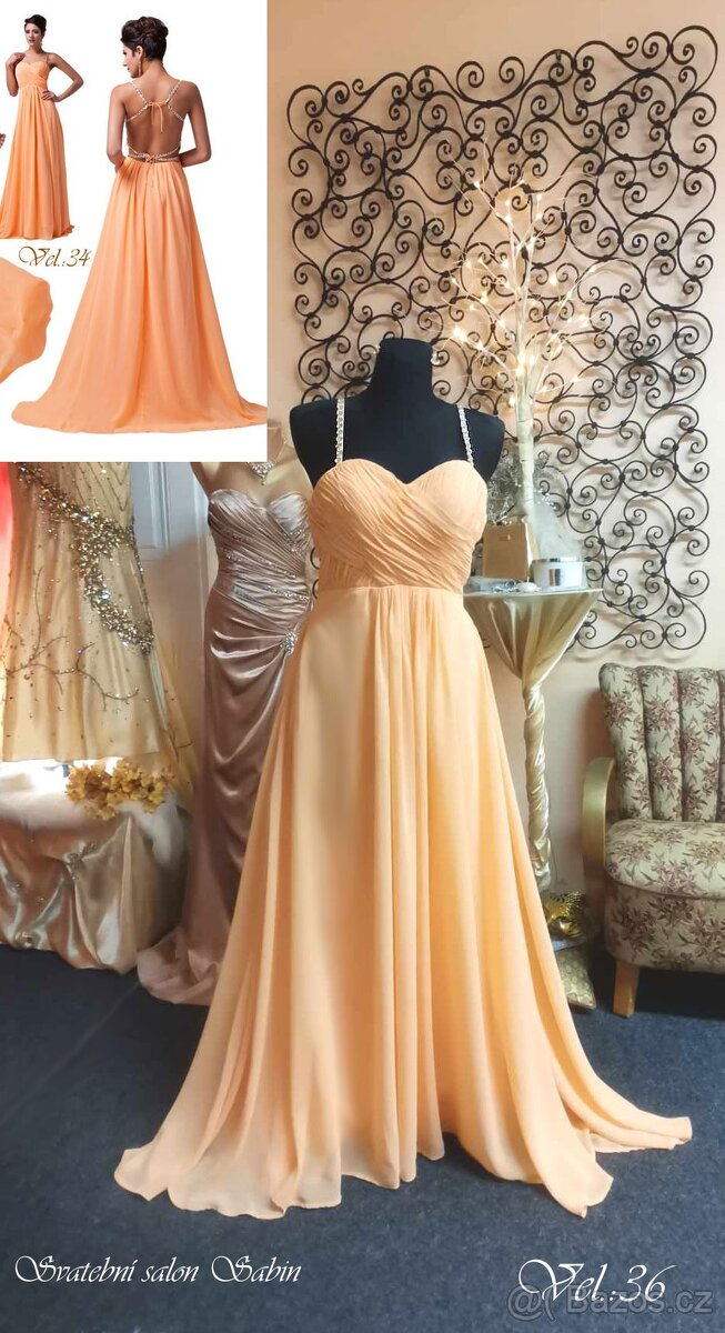 SPSPOLEČENSKÉ MATURITNÍ ŠATY S MALOU VLEČKOU vel.34/36