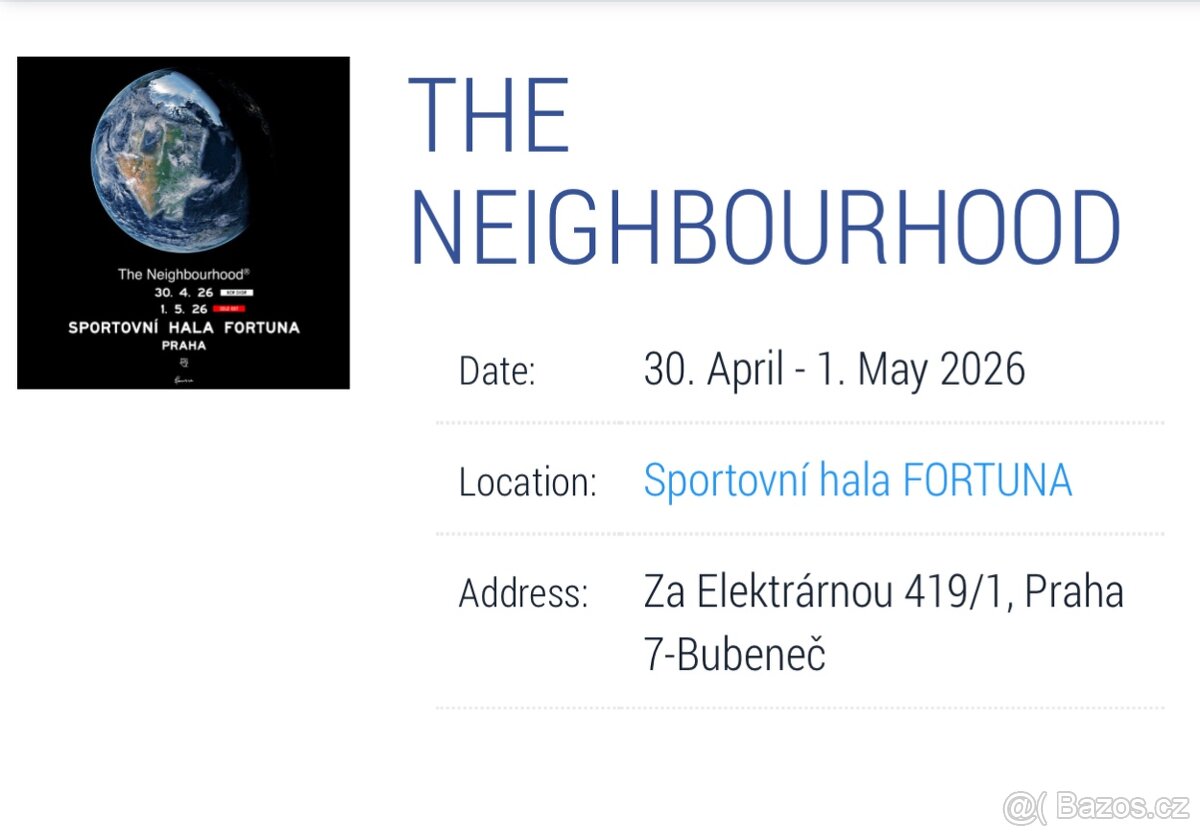 2× sezení – The Neighbourhood – Praha, 1. 5. 2026