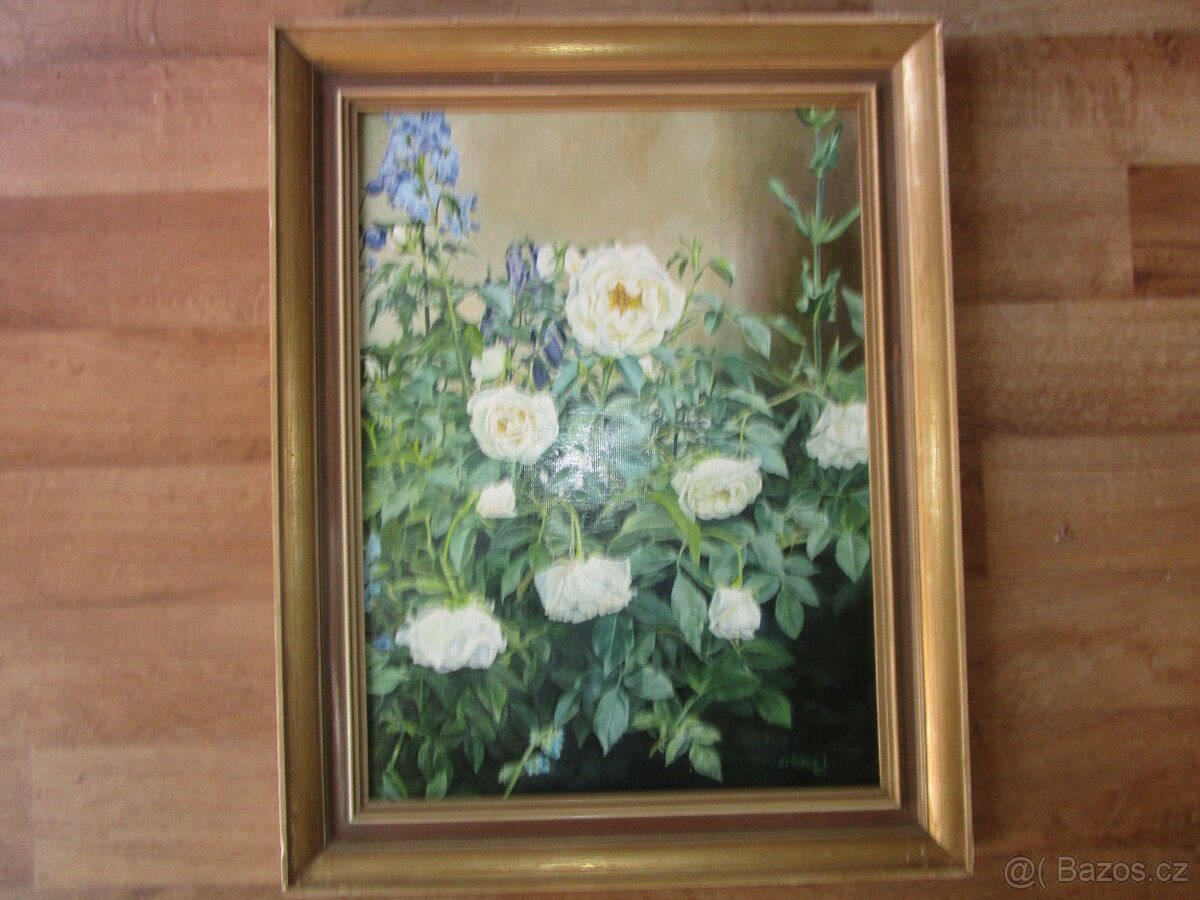 Bílé růže-olejomalba-ruční malba