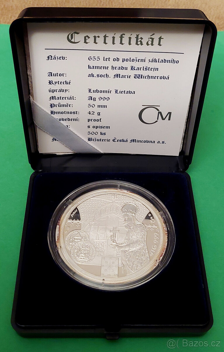 MEDAILE 2003 Ag-655 let od založení Karlštejna PROOF vzácná