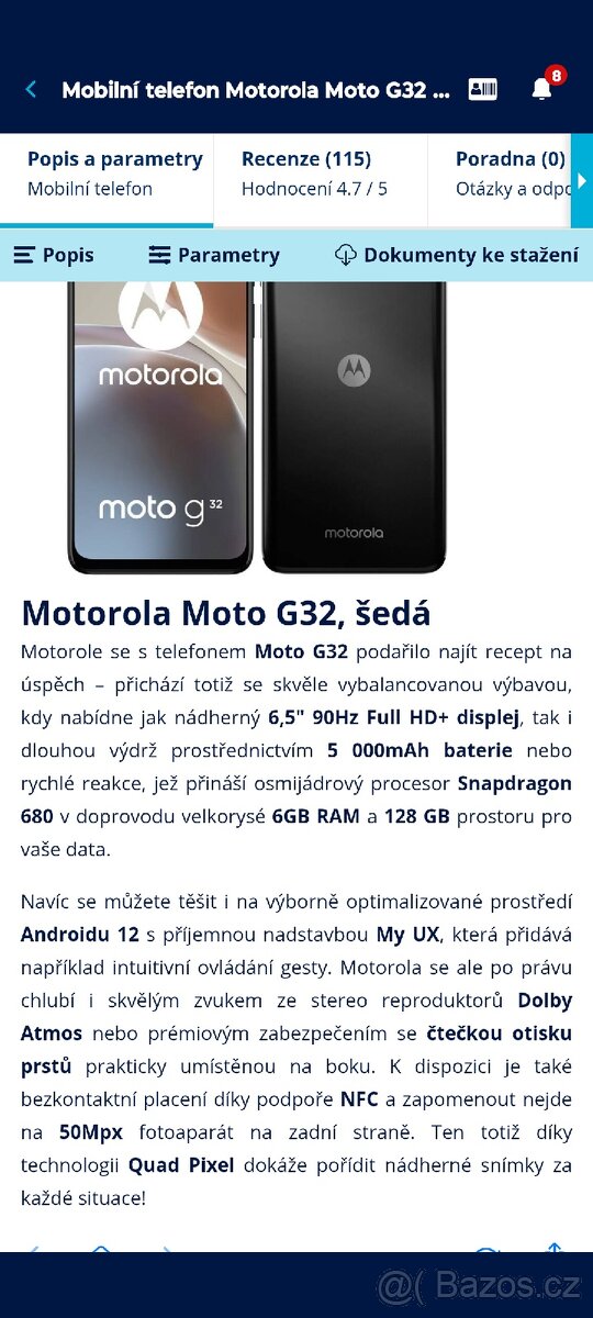 Prodám mobilní telefon Motorola G32 dobrém stavu