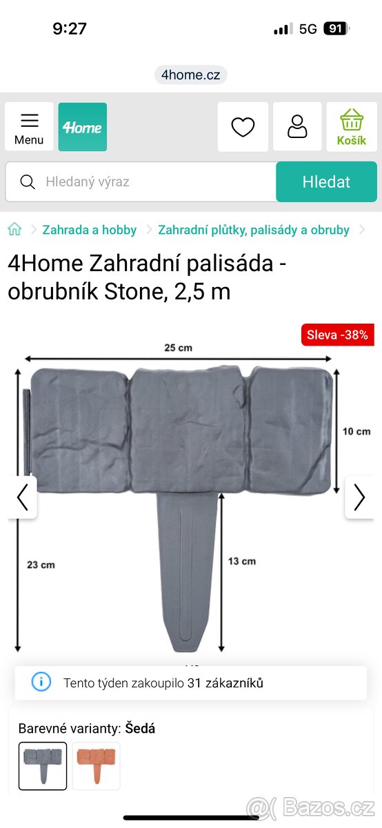 Zahradní palisáda/ obrubník antracit