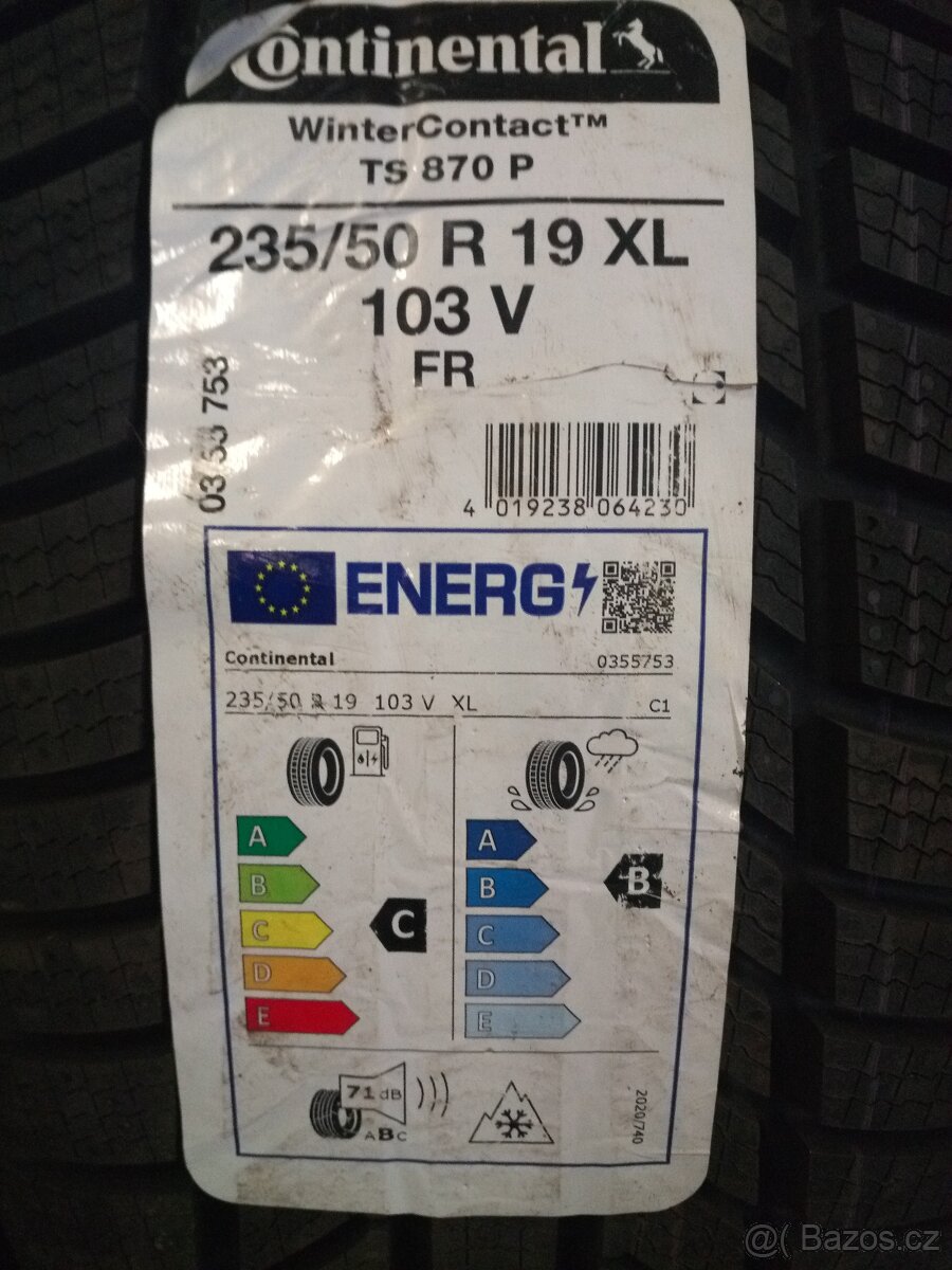 Prodám 235/50 R19 continental ts870p 103v xl zimní rv.2022