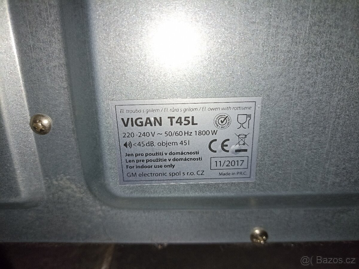 Vigan T45L elektrická pečicí trouba s grilem