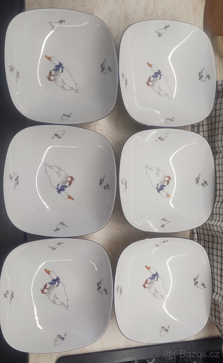 Husy - porcelán misky, talíře na polévku 6ks