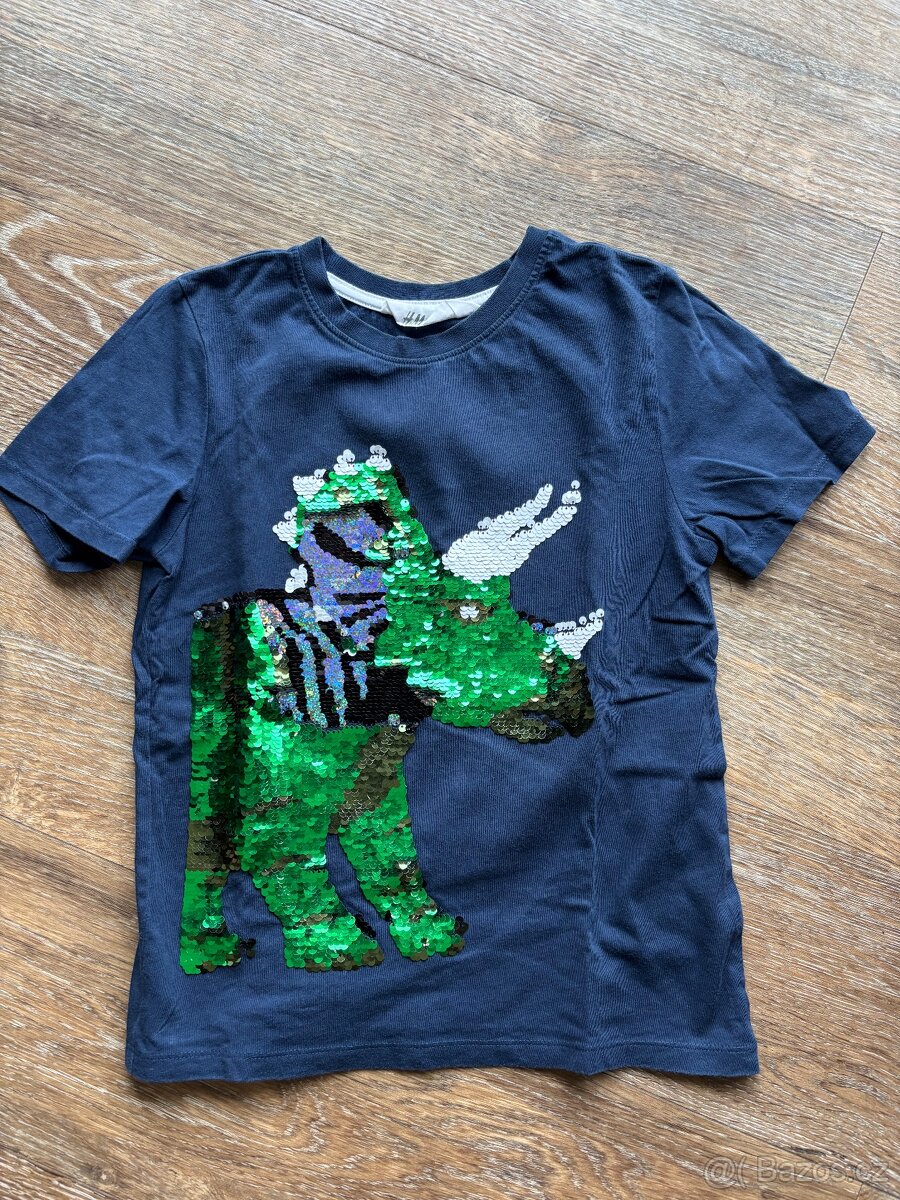 Chlapecké modré triko s dinosaurem, vel. 134/140, H&M