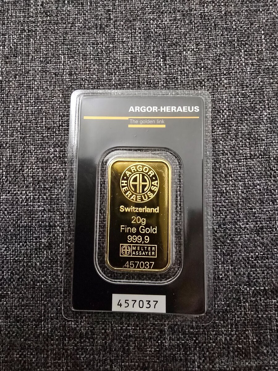 Zlatý slitek 20 g Argor Heraeus