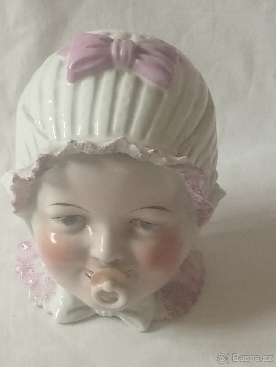 Stará porcelánová dóza na dudlíky - miminko