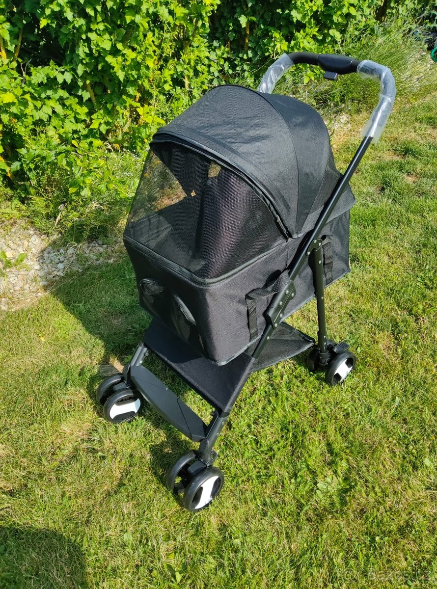 Kočárek pro psy a kočky 2v1 s odnímatelnou boudičkou - nové