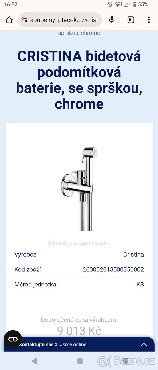 CRISTINA bidetová podomítková baterie, se sprškou, chrome

