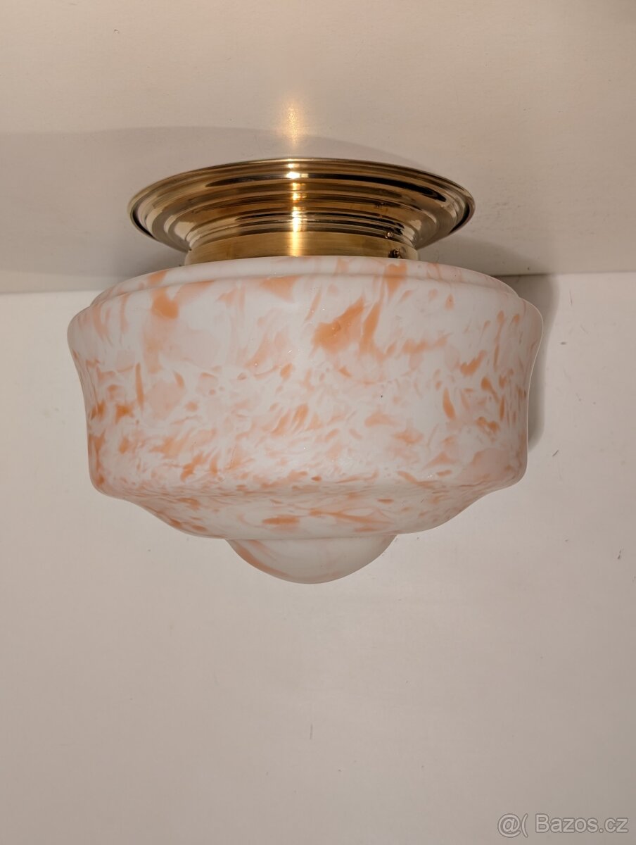 mosazný lustr, stropnice, staré žíhané stínidlo