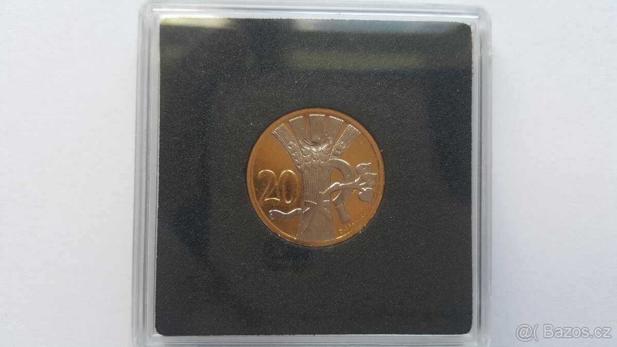 20 haléřů - pozlacená replika mince (1928)