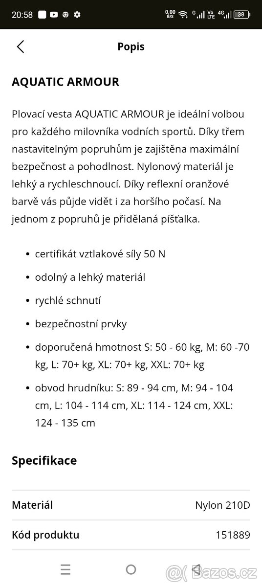 Plovací vesta úplně nová ještě s visackou