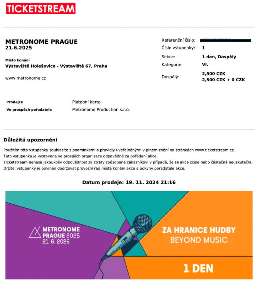 vstupenka 2500,- METRONOM 21.6.2025