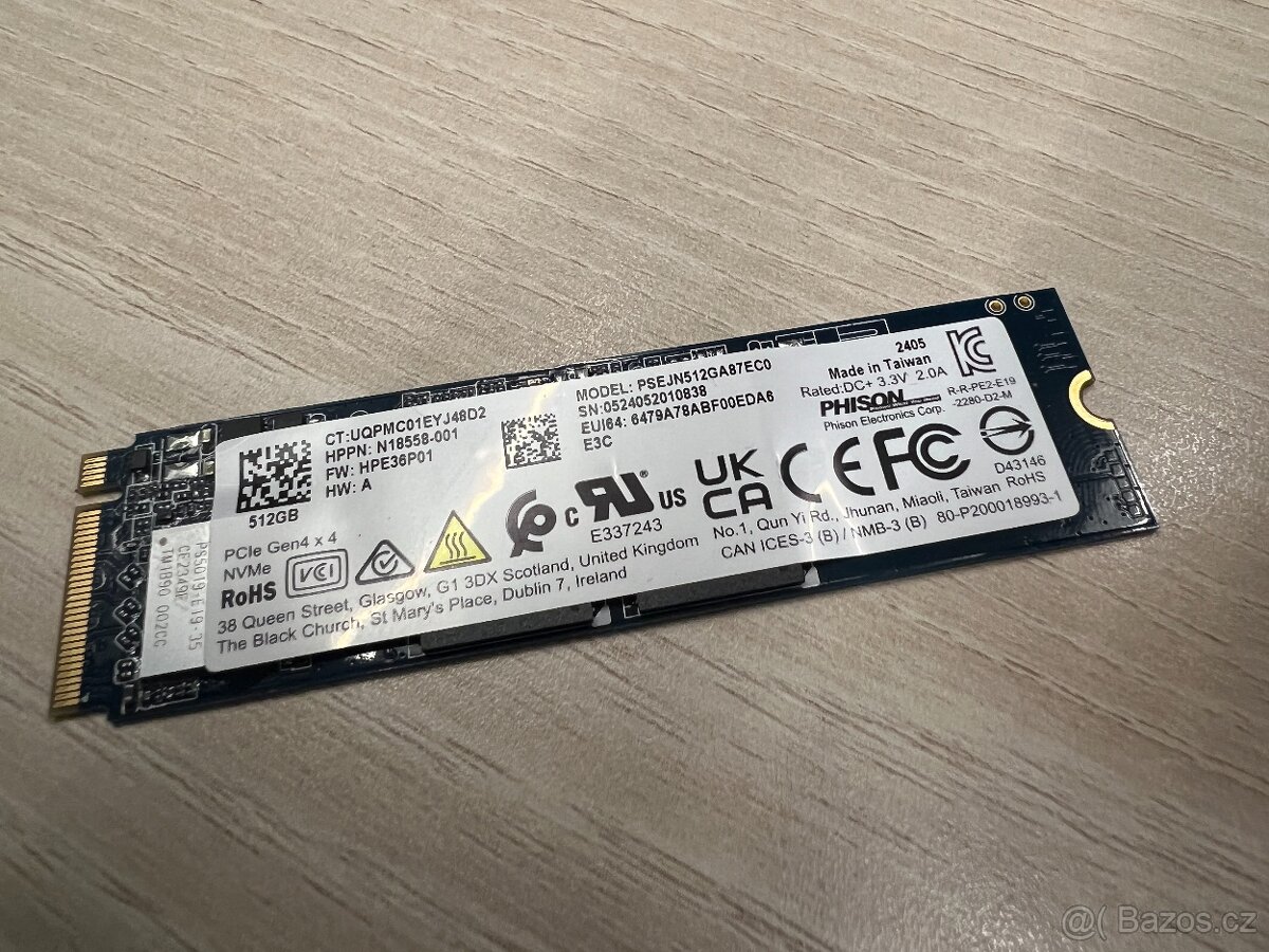 NVME disk HP, 512gb, gen4, formát 2280, velmi zánovní