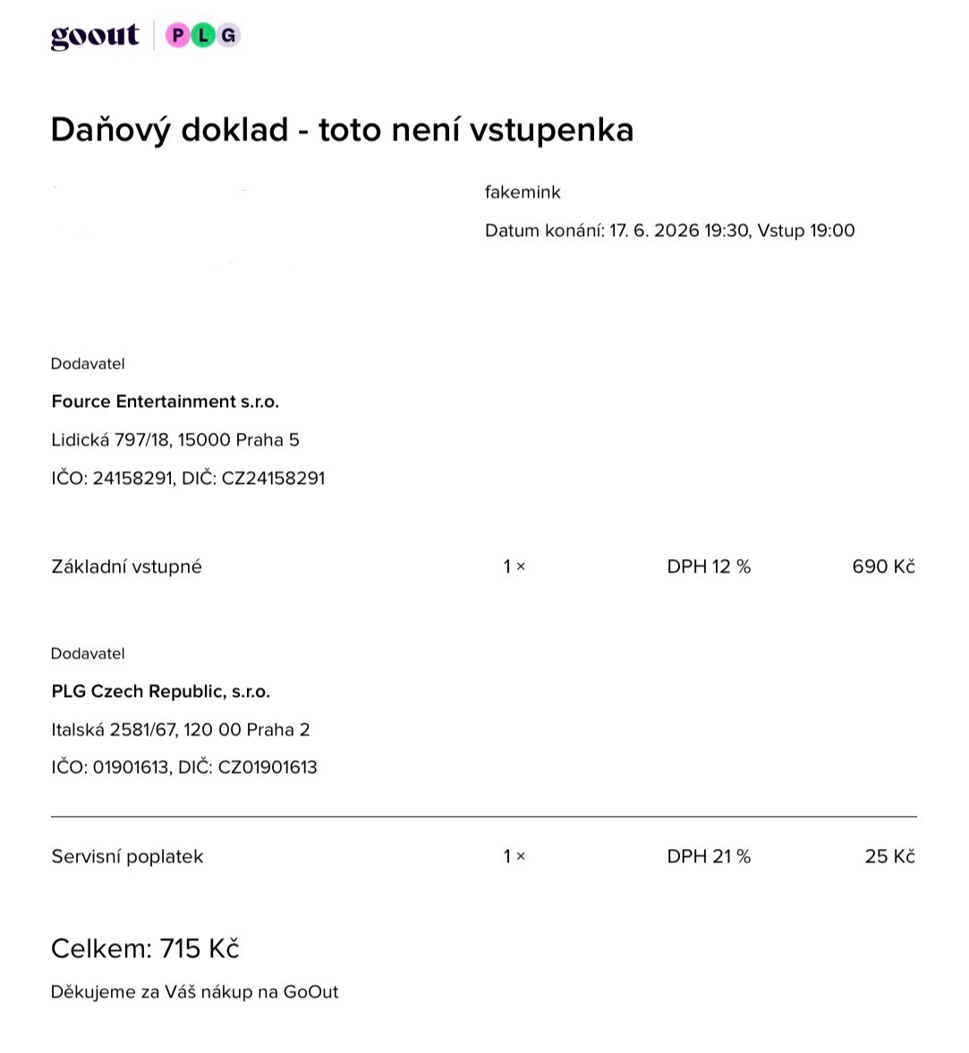 Fakemink Praha Vstupenka
