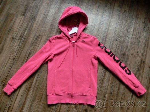Růžová mikina s kapucí Adidas na zip XS