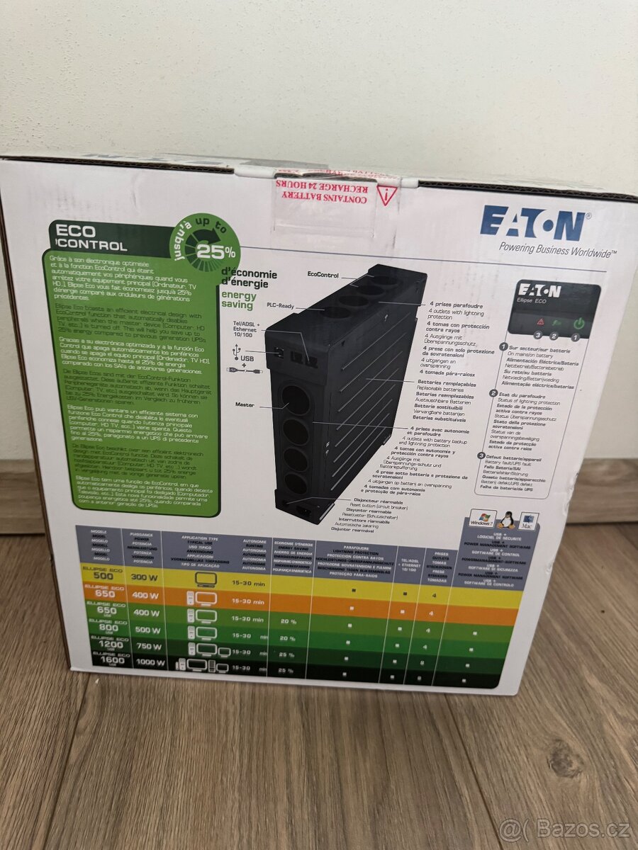 Záložní zdroj Eaton UPS Ellipse ECO 1200 FR USB, 1200VA/750W