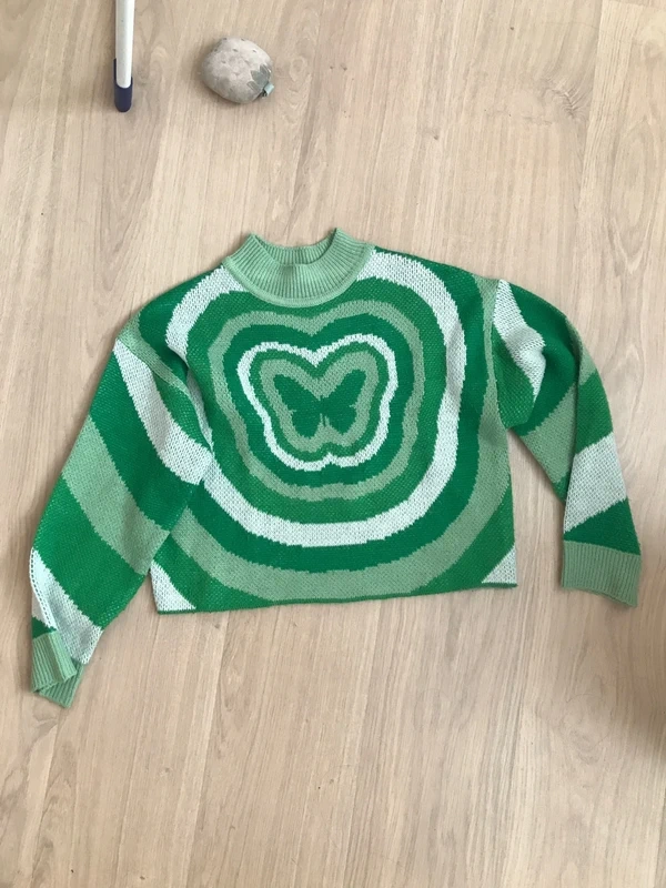 Dívčí zelenobílý svetr s motýlkem H&M, vel. XS