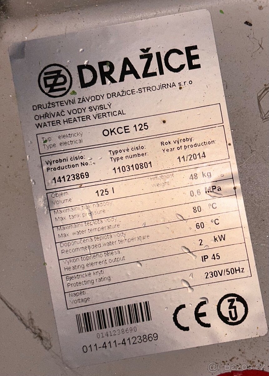 Demontovaný bojler Dražice OKCE 125