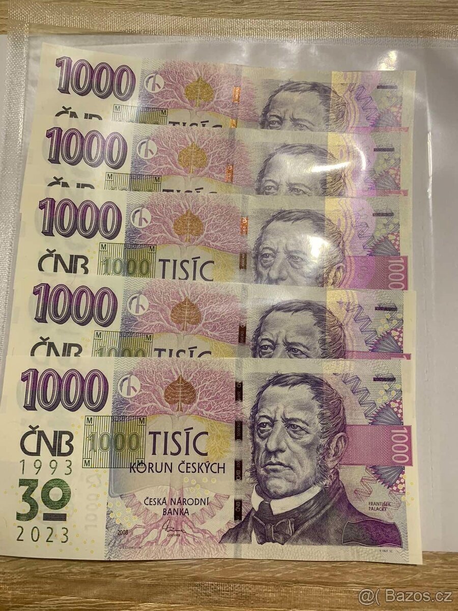 1000 M08 s přítiskem 30. výročí ČNB 7x