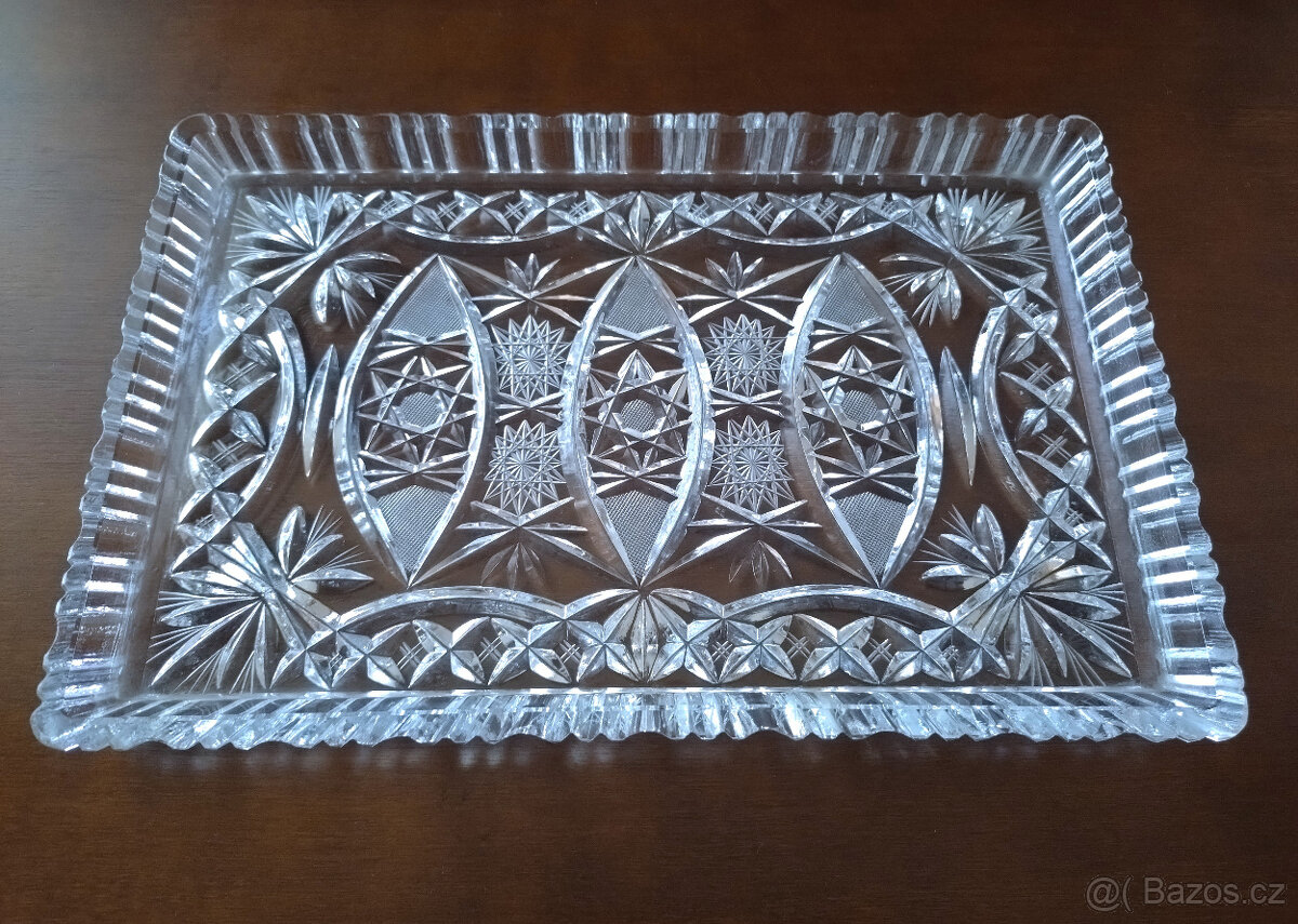 obdélný skleněný tác, podnos – broušený český křišťál