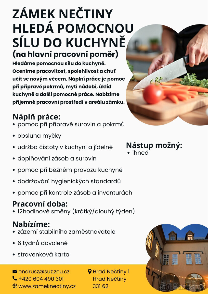 Zámek NEČTINY hledá pomocnou sílu do kuchyně