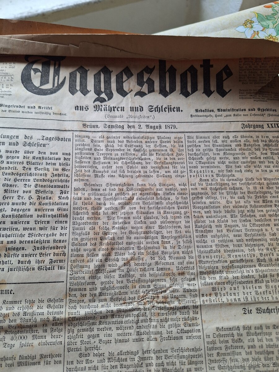 Stare noviny z roku 1879
