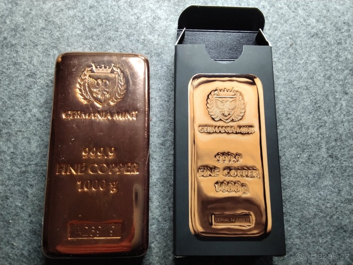 Měděný slitek 1 kg Germania Mint, certifikát, hologram