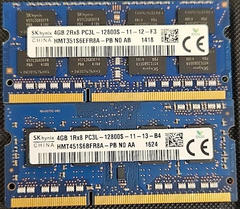 RAM 2×4GB DDR3L SO-DIMM (SK Hynix) – celkem 8GB