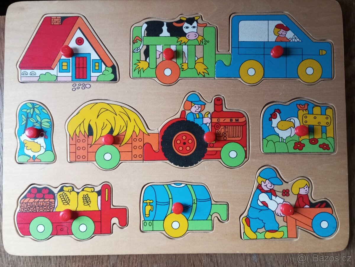 Dřevěné puzzle pro nejmenší děti farma top stav