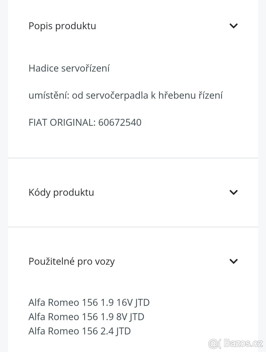 Hadice servo řízení