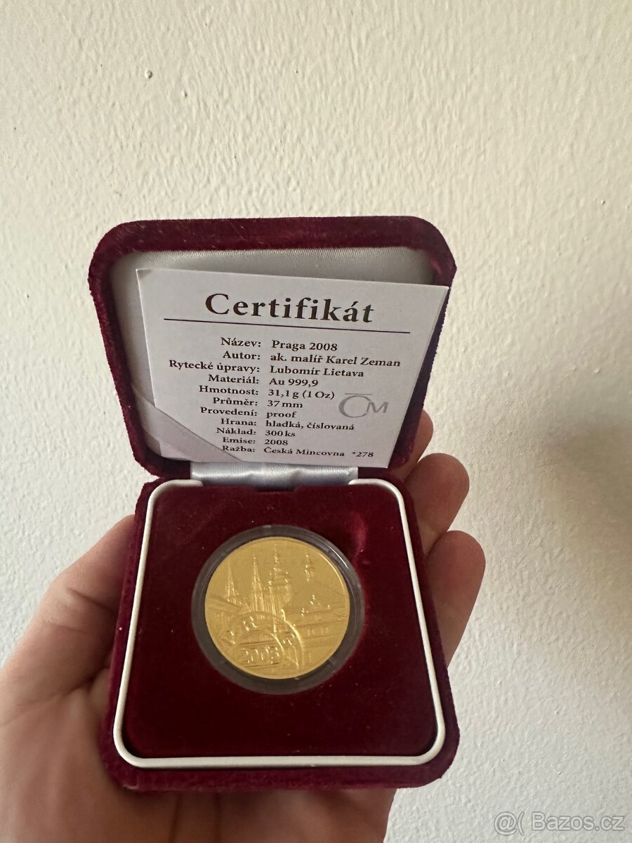 Zlatá medaile 1 Oz Praga 2008