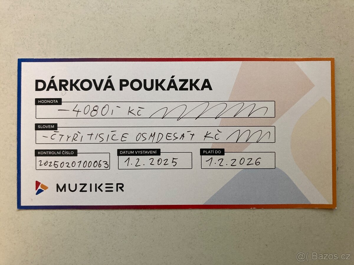 Dárková poukázka obchodu Muziker v Ostravě s 25 % slevou.