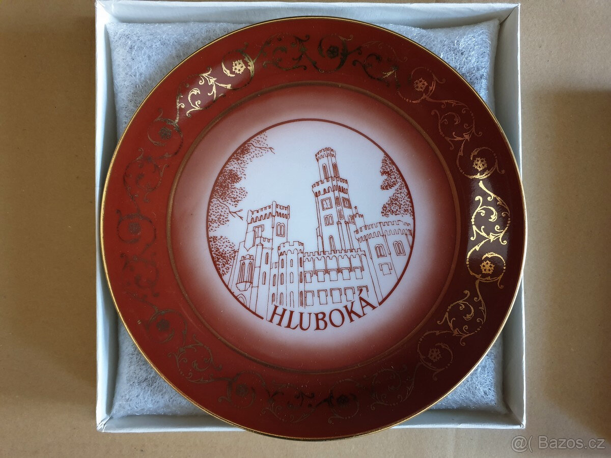 Pozlacený porcelánový talíř Hluboká nad Vltavou