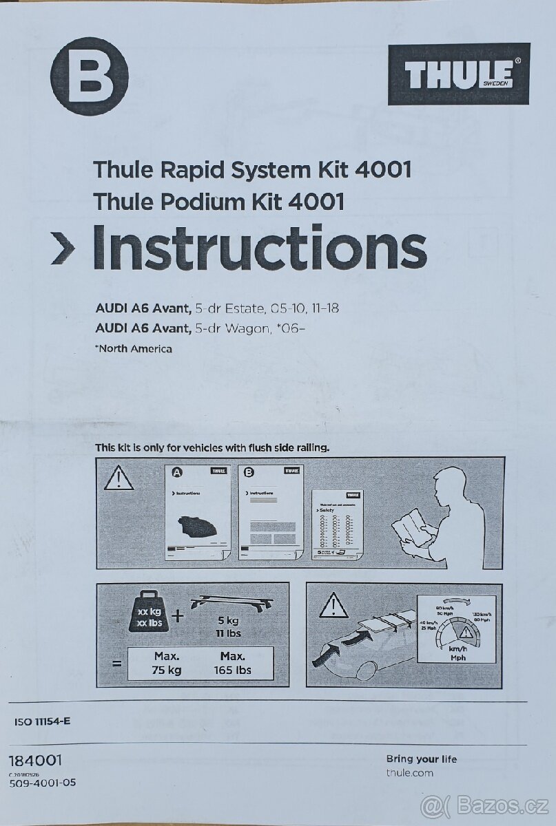 Kit Thule 4001 a 6014 - Audi A6 kombi 11-18