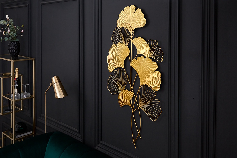 Zlatá nástěnná dekorace Ginkgo 110cm kov