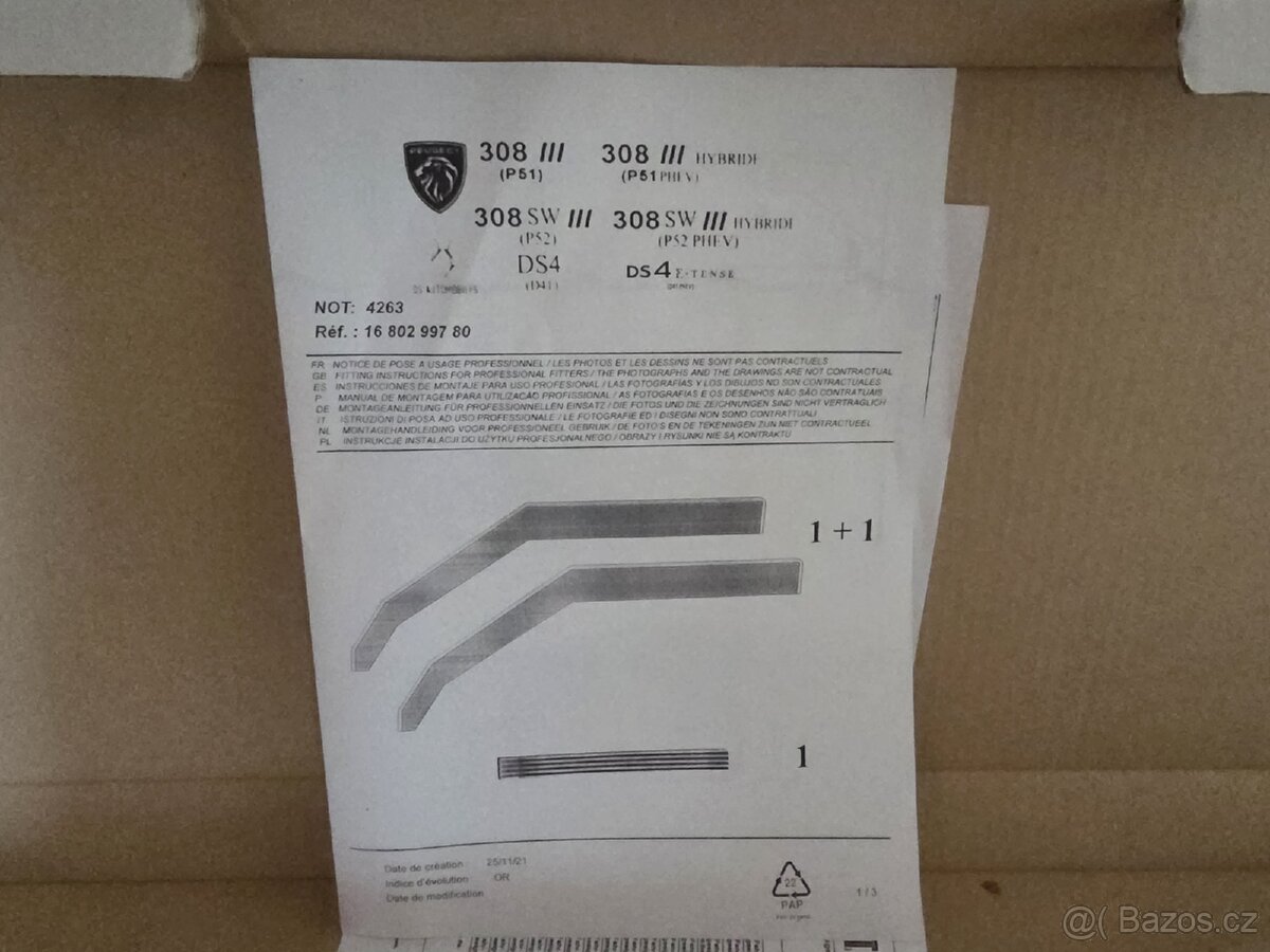 Prodám originál větrné clony pro Peugeot 308 p51